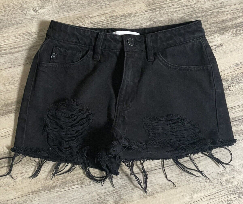 KanCan Distressed Shorts KC7280BK BLACK WOMEN'S Size XS